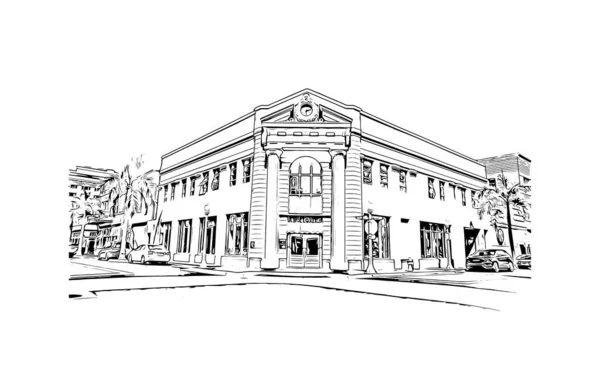 Imprimir Vista Del Edificio Con Punto Referencia Fort Myers Ciudad — Archivo Imágenes Vectoriales