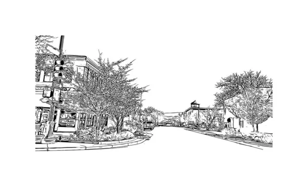 Print Building View Landmark Grand Junction City Colorado Ručně Kreslená — Stockový vektor