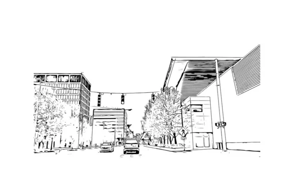 Print Vue Sur Bâtiment Avec Point Repère Grand Rapids Est — Image vectorielle