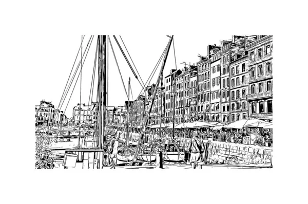 Imprimer Commune Honfleur Est Située France Dessin Main Dessin Main — Image vectorielle