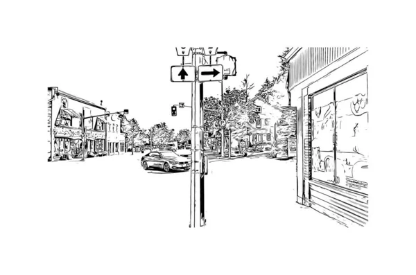 Print Building View Landmark Huntsville Staden Alabama Handritad Skiss Illustration — Stock vektor