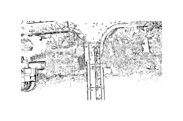 Print Вид Здание Достопримечательностью Хюэ Город Центральном Вьетнаме Ручной Рисунок — стоковый вектор