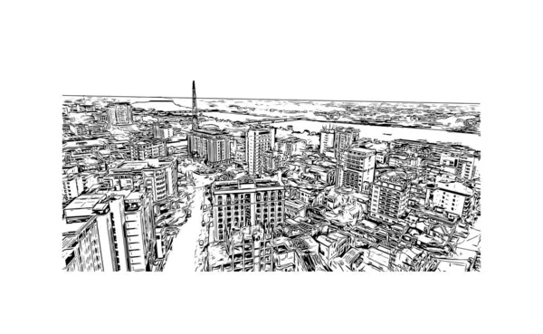 Print Vue Sur Bâtiment Avec Monument Hue Est Une Ville — Image vectorielle