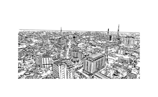 Print Vue Sur Bâtiment Avec Monument Hue Est Une Ville — Image vectorielle