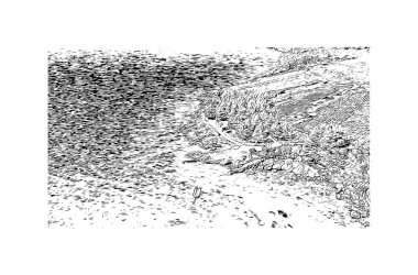 Hırvatistan 'daki ada, Hvar' ın tarihi yapısına sahip Print Building manzaralı. Vektörde elle çizilmiş çizim çizimi.