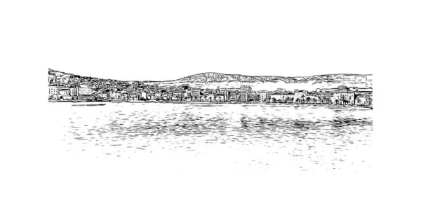 헤바의 랜드마크가 크로아티아의 섬이다 벡터로 손으로 스케치 — 스톡 벡터
