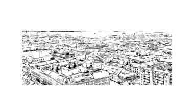 Print Building view with landmark of Graz is the city in Austria. Vektörde elle çizilmiş çizim çizimi.