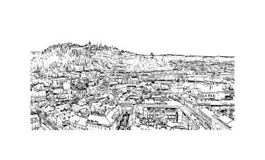 Print Building view with landmark of Graz is the city in Austria. Vektörde elle çizilmiş çizim çizimi.