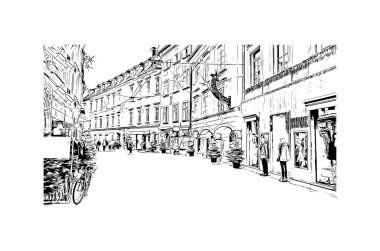 Print Building view with landmark of Graz is the city in Austria. Vektörde elle çizilmiş çizim çizimi.