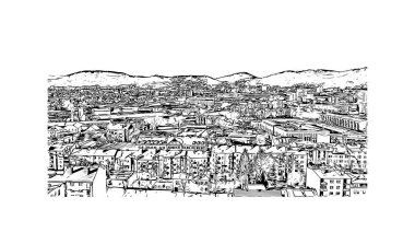Print Building view with landmark of Graz is the city in Austria. Vektörde elle çizilmiş çizim çizimi.