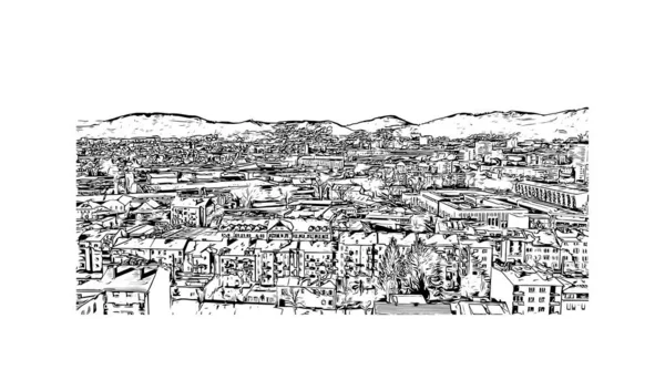 Print Vue Imprenable Sur Graz Est Ville Autriche Illustration Dessinée — Image vectorielle