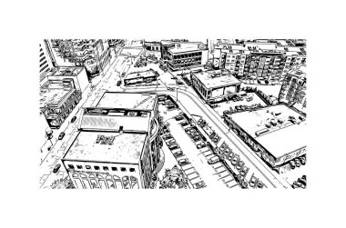 Print Building view with landmark of Greensboro Kuzey Carolina 'da bir şehirdir. Vektörde elle çizilmiş çizim çizimi.