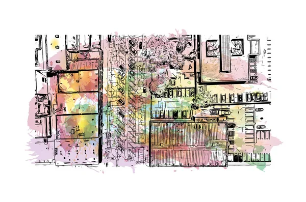 Imprimir Vista Del Edificio Con Punto Referencia Greensboro Una Ciudad — Archivo Imágenes Vectoriales