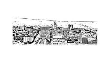 Print Building view with landmark of Greenville Güney Carolina 'da bir şehirdir. Vektörde elle çizilmiş çizim çizimi.