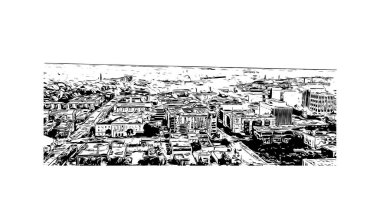 Print Building view with landmark of Greenville Güney Carolina 'da bir şehirdir. Vektörde elle çizilmiş çizim çizimi.