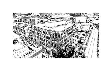 Print Building view with landmark of Greenville Güney Carolina 'da bir şehirdir. Vektörde elle çizilmiş çizim çizimi.