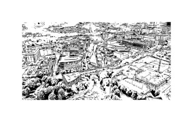 Print Building view with landmark of Greenville Güney Carolina 'da bir şehirdir. Vektörde elle çizilmiş çizim çizimi.