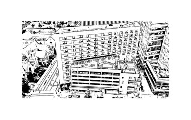 Print Building view with landmark of Greenville Güney Carolina 'da bir şehirdir. Vektörde elle çizilmiş çizim çizimi.