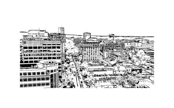 Print Building View Landmark Greenville Stad South Carolina Handritad Skiss — Stock vektor