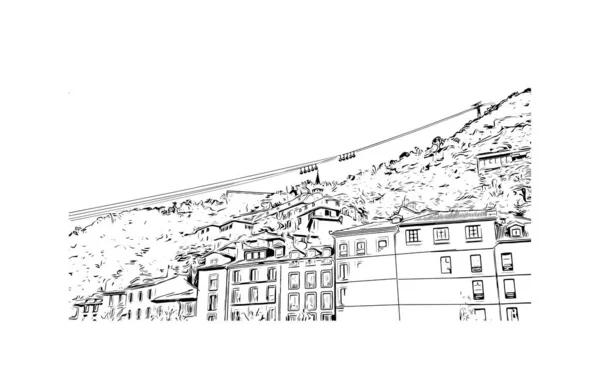 Print Gebouwenzicht Met Herkenningspunt Grenoble Stad Frankrijk Handgetekende Schets Illustratie — Stockvector