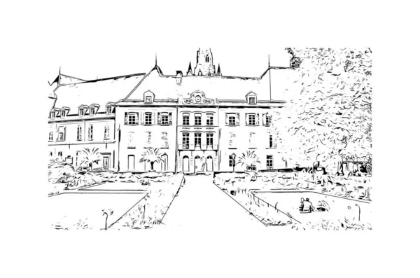 印刷グルノーブルのランドマークとビルの景色はフランスの街です 手描きのスケッチ図ベクトル — ストックベクタ