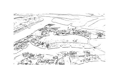 Print Building view, Hollanda 'nın kuzeyinde yer alan bir şehirdir. Vektörde elle çizilmiş çizim çizimi.