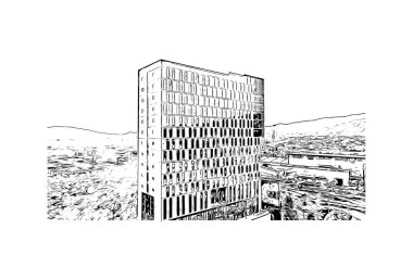Print Building View Guadalajara, Meksika 'nın batısında bir şehirdir. Vektörde elle çizilmiş çizim çizimi.