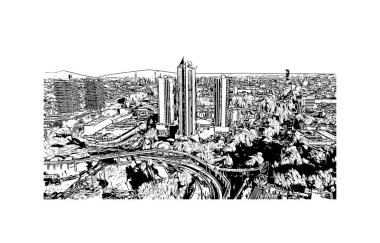 Print Building View Guadalajara, Meksika 'nın batısında bir şehirdir. Vektörde elle çizilmiş çizim çizimi.