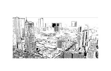 Print Building view with landmark of Guangzhou is the city in China. Vektörde elle çizilmiş çizim çizimi.