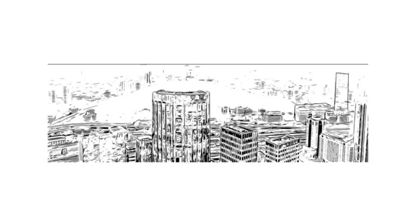 Imprimir Vista Del Edificio Con Hito Guangzhou Ciudad China Dibujo — Vector de stock