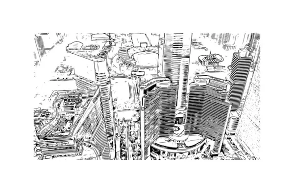 Print Building View Landmark Guangzhou Staden Kina Handritad Skiss Illustration — Stock vektor