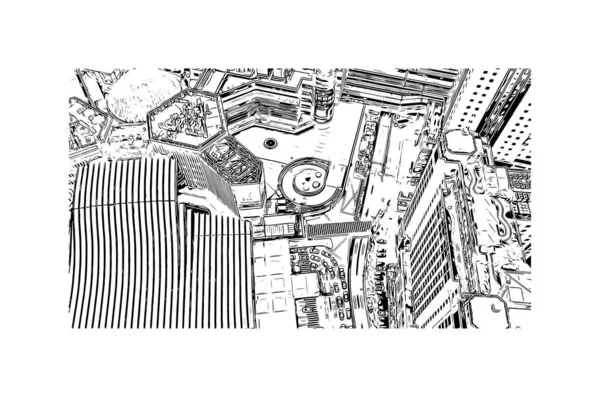 Imprimir Vista Edifício Com Marco Guangzhou Cidade China Desenho Desenhado — Vetor de Stock