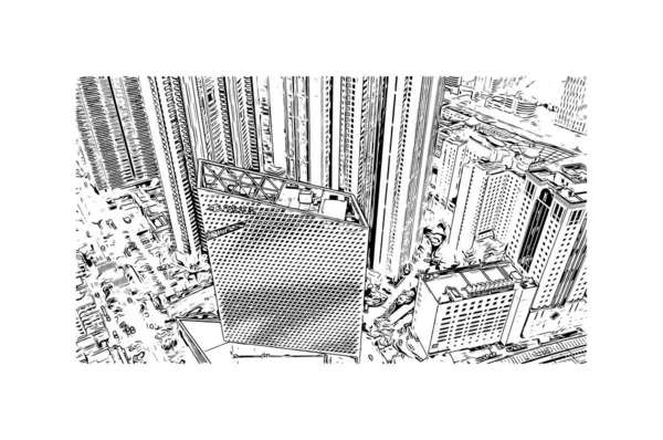 Print Building View Landmark Guangzhou Város Kínában Kézzel Rajzolt Vázlat — Stock Vector