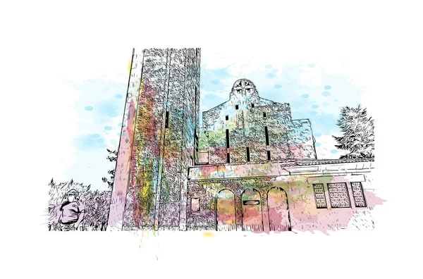 Print Building View Landmark Guimaraes Stad Norra Portugal Akvarell Stänk — Stock vektor