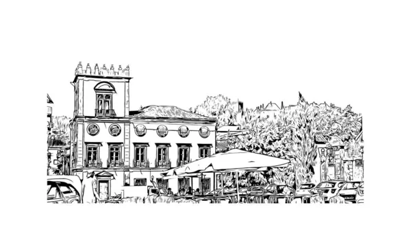 Print Building View Landmark Guimaraes Stad Norra Portugal Hand Rita — Stock vektor