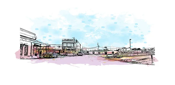 Print Building View Landmark Gulfport Mississippis Största Stad Akvarell Stänk — Stock vektor