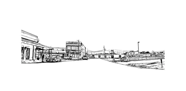 印刷ガルフポートのランドマークとビルディングビューは ミシシッピ州最大の都市です 手描きのスケッチ図ベクトル — ストックベクタ
