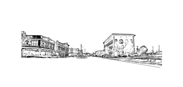 Print Building Vista Com Marco Gulfport Maior Cidade Mississippi Desenho — Vetor de Stock