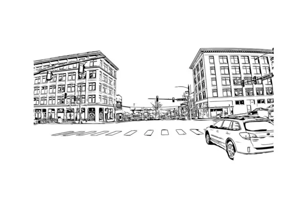 Print Vue Sur Bâtiment Avec Point Repère Everett Est Ville — Image vectorielle