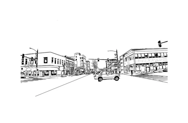 Print Building View Landmark Everett City Washington State Hand Drawn — Stock Vector