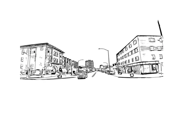 Everett Simgesi Olan Print Building View Washington Daki Bir Şehirdir — Stok Vektör