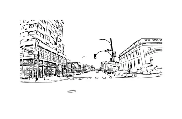 印刷エヴェレットのランドマークとビルのビューは ワシントン州の都市です 手描きのスケッチ図ベクトル — ストックベクタ