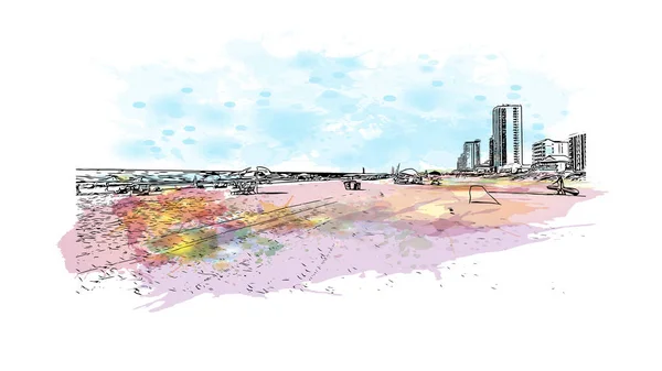Vytisknout Pohled Budovu Orientačním Bodem Pobřeží Zálivu Město Alabamě Akvarelové — Stockový vektor