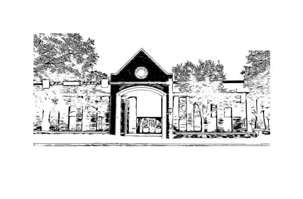 Print Building View Landmark Gainesville City Northern Florida Ručně Kreslená — Stockový vektor