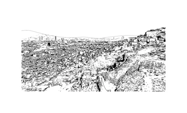 Vytisknout Pohled Budovu Orientačním Bodem Izmir Město Turecku Ručně Kreslená — Stockový vektor