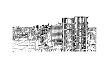 Frankfurt 'un simgesi olan Print Building Manzarası Almanya' daki bir şehirdir. Vektörde elle çizilmiş çizim çizimi.
