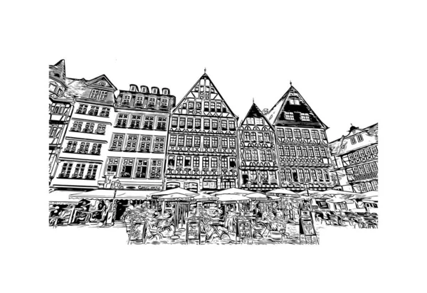 Print Byggnadsvy Med Landmärke Frankfurt Staden Tyskland Handritad Skiss Illustration — Stock vektor