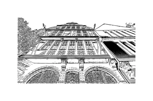 Вид Print Building Орієнтиром Франкфурта Місто Німеччині Намальована Вручну Ілюстрація — стоковий вектор