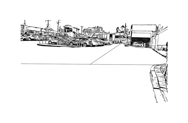 Прінт Білдінг Орієнтиром Джилонг Місто Австралії Намальована Вручну Ілюстрація Векторі — стоковий вектор