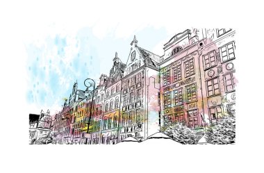 Print Building view with landmark of Gdansk is the city in Poland. Vektörde elle çizilmiş çizim çizimi.